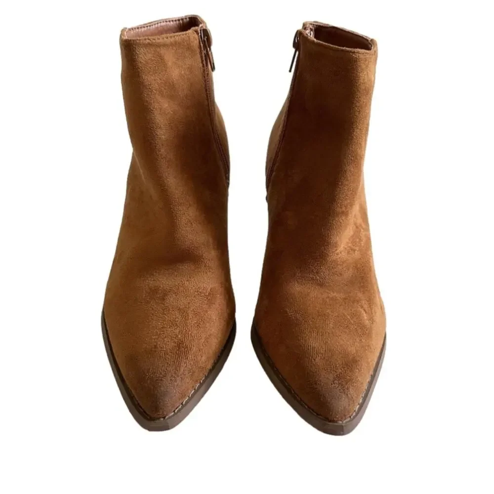 Dominique Nicole Jeri Bootie Brown Side Zipper Ankle Bootie Shoe Boots Size 8